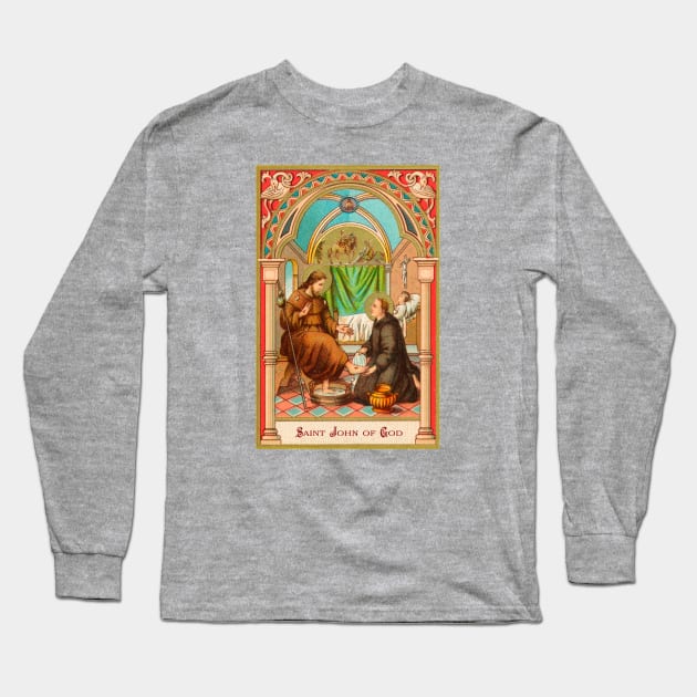 Saint John of God Holy Card Long Sleeve T-Shirt by Catholicamtees